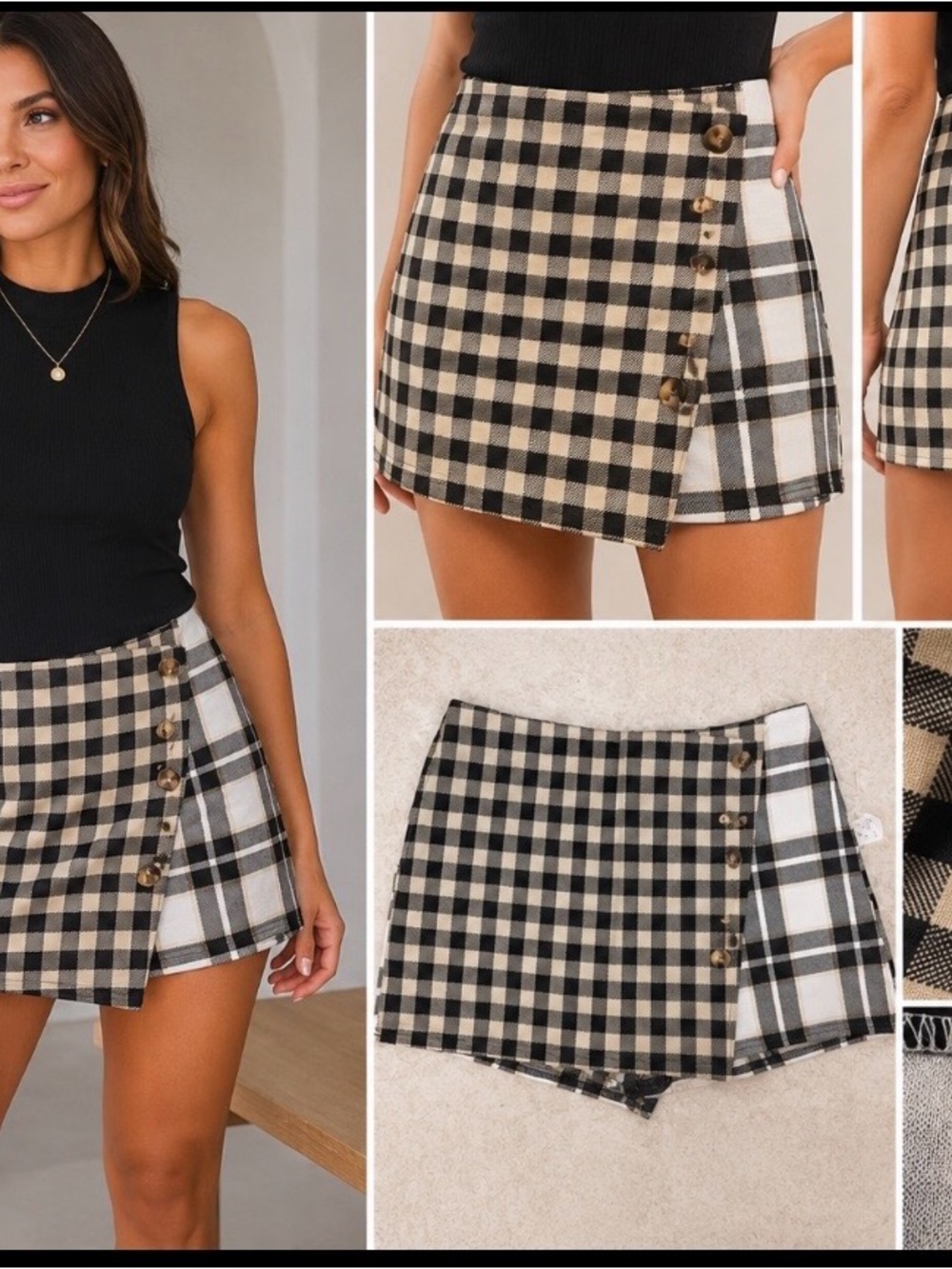 Cato Plaid Wrap Skort Black & White CottageCore Business Casual Size Medium NWT